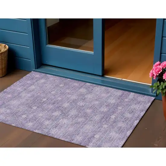 Purple And Ivory Floral Washable Indoor Outdoor Area Rug Photo 2