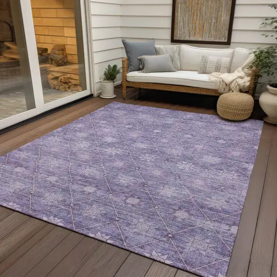 Purple And Ivory Floral Washable Indoor Outdoor Area Rug Photo 5