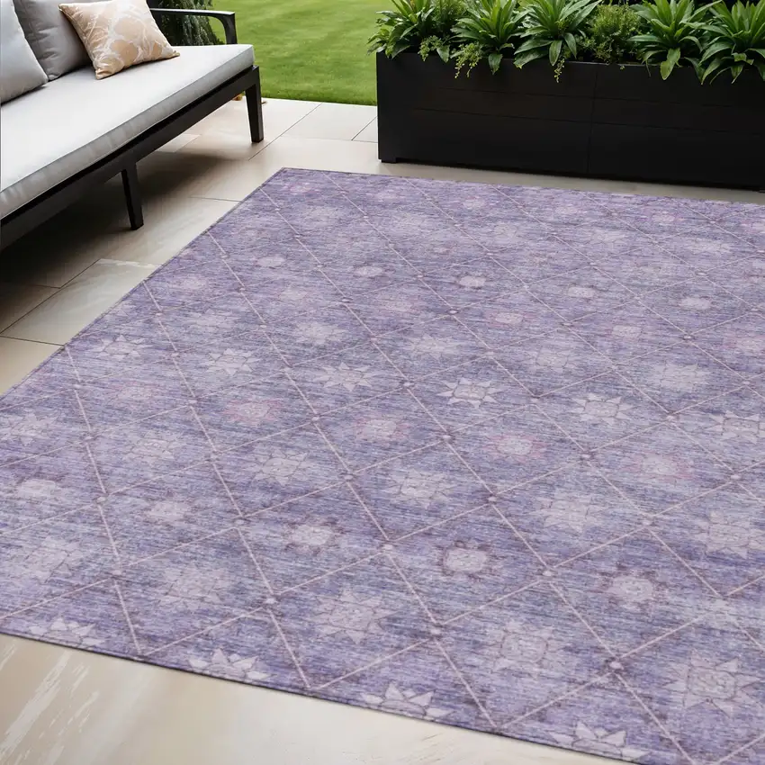 Purple And Ivory Floral Washable Indoor Outdoor Area Rug Photo 2