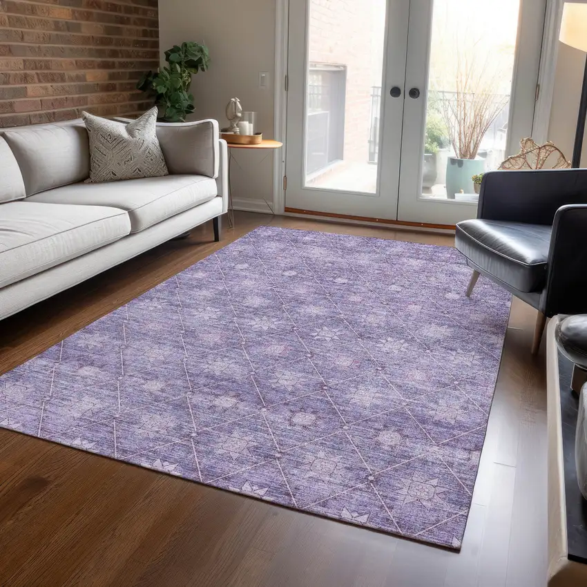 Purple And Ivory Floral Washable Indoor Outdoor Area Rug Photo 5