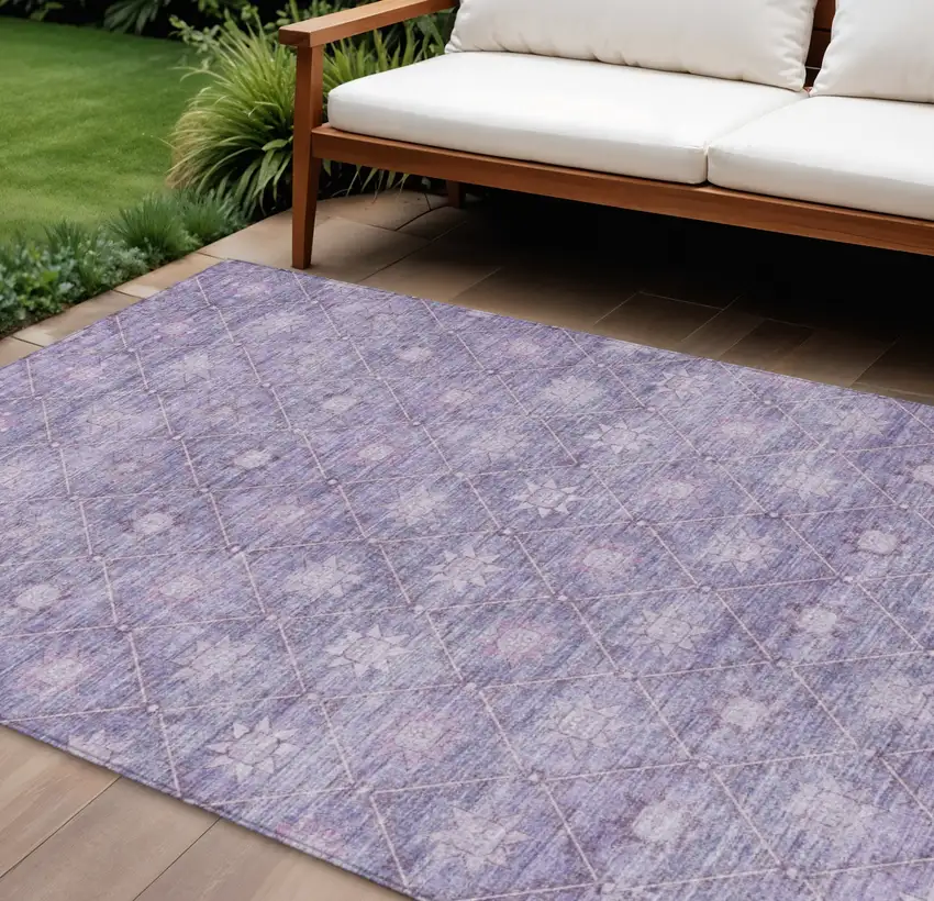 Purple And Ivory Floral Washable Indoor Outdoor Area Rug Photo 2