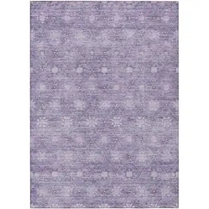 Photo of Purple And Ivory Floral Washable Indoor Outdoor Area Rug