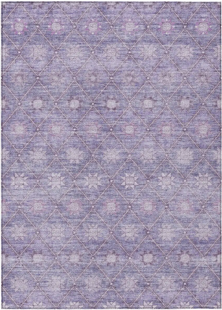 Purple And Ivory Floral Washable Indoor Outdoor Area Rug Photo 1