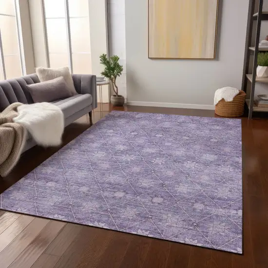 Purple And Ivory Floral Washable Indoor Outdoor Area Rug Photo 7