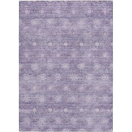 Purple And Ivory Floral Washable Indoor Outdoor Area Rug Photo 4