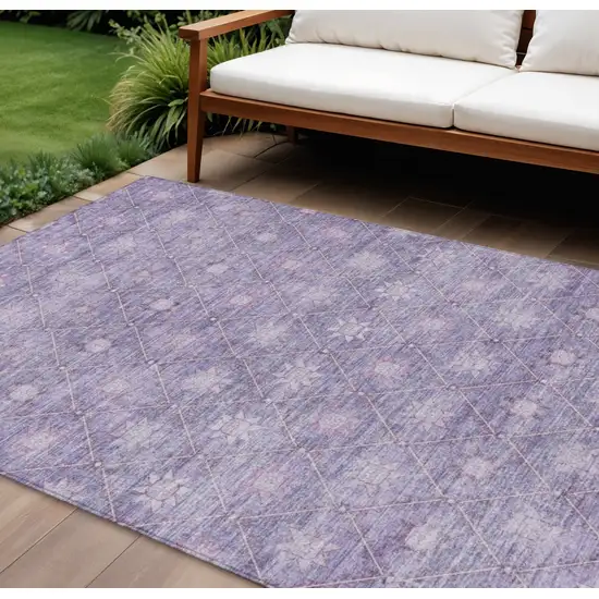 Purple And Ivory Floral Washable Indoor Outdoor Area Rug Photo 2