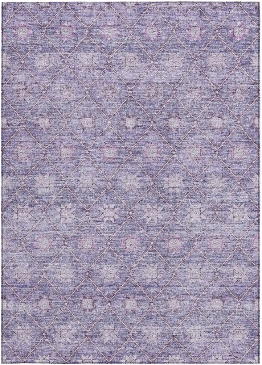 Purple And Ivory Floral Washable Indoor Outdoor Area Rug Photo 4