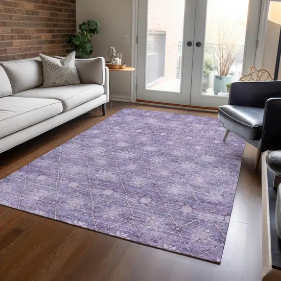 Purple And Ivory Floral Washable Indoor Outdoor Area Rug Photo 6