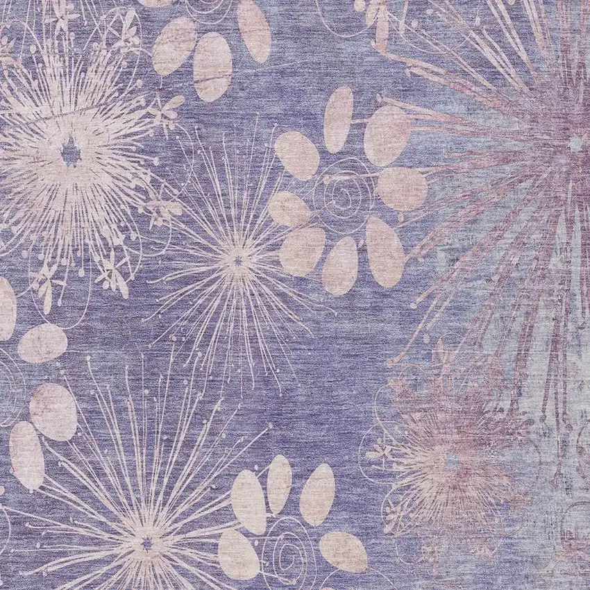Purple And Ivory Floral Washable Indoor Outdoor Area Rug Photo 6
