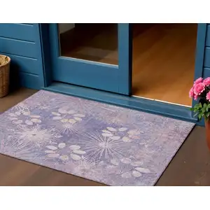 Photo of Purple And Ivory Floral Washable Indoor Outdoor Area Rug