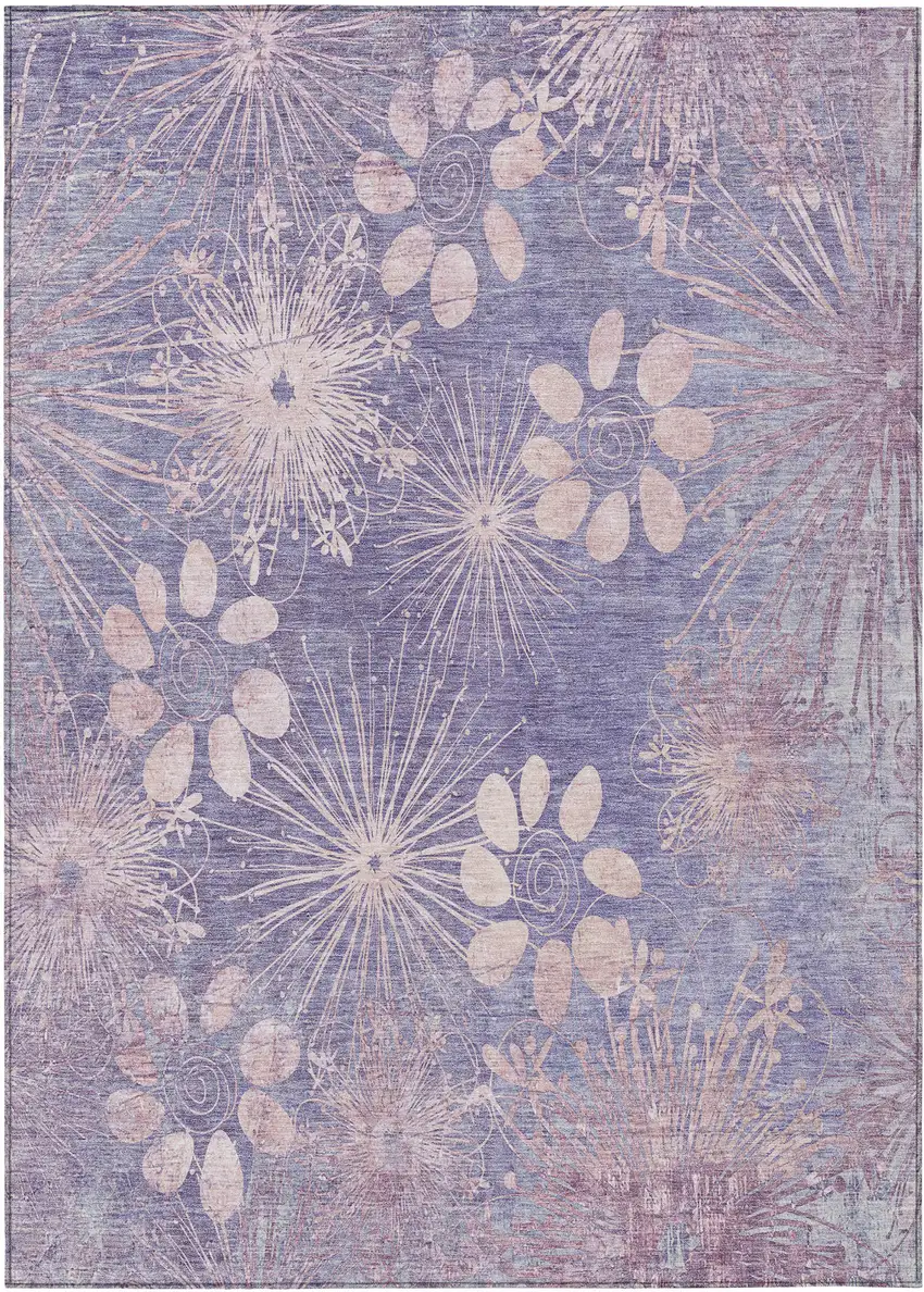 Purple And Ivory Floral Washable Indoor Outdoor Area Rug Photo 2