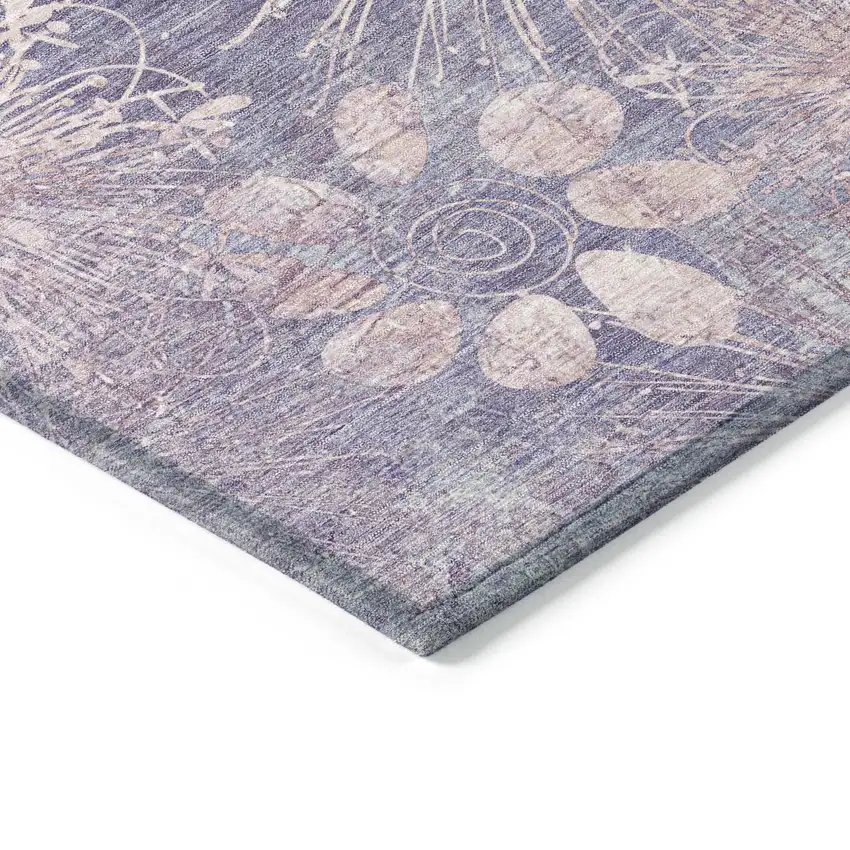 Purple And Ivory Floral Washable Indoor Outdoor Area Rug Photo 5