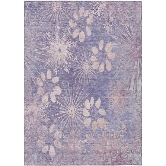 Purple And Ivory Floral Washable Indoor Outdoor Area Rug Photo 2