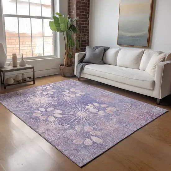 Purple And Ivory Floral Washable Indoor Outdoor Area Rug Photo 9