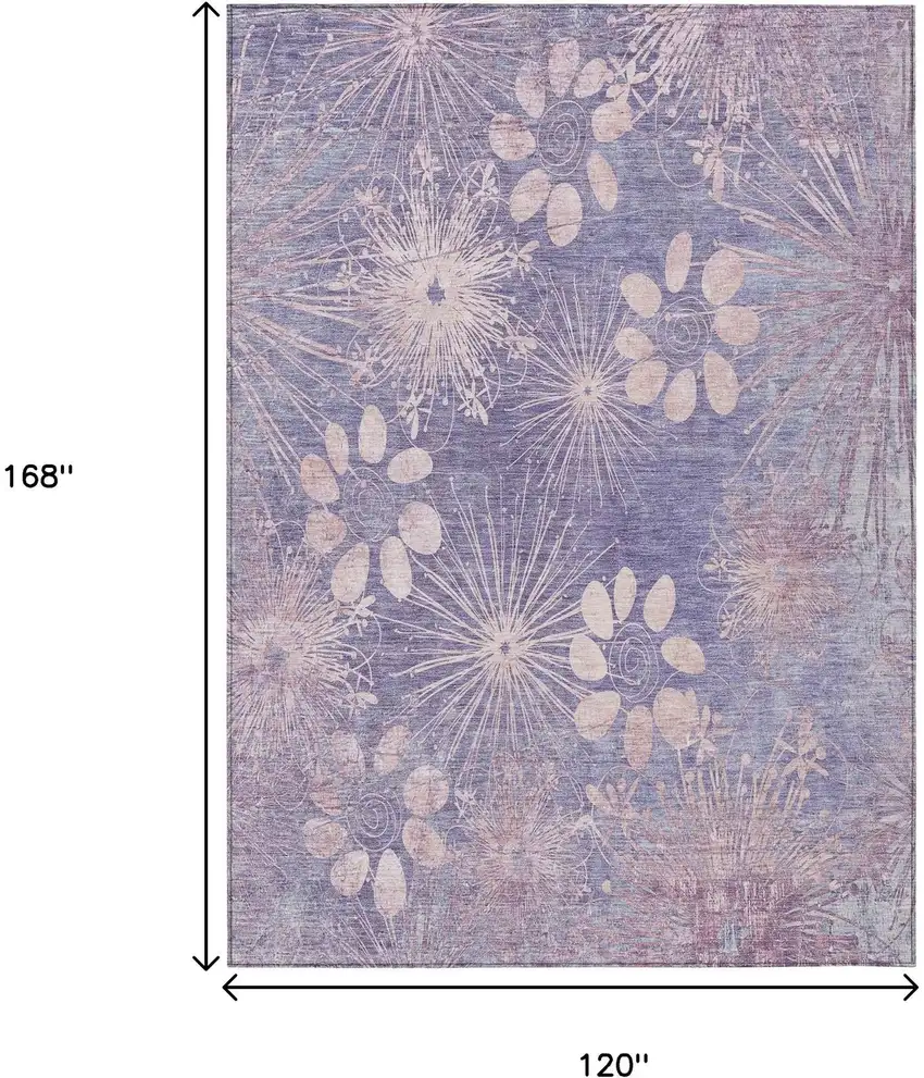 Purple And Ivory Floral Washable Indoor Outdoor Area Rug Photo 3