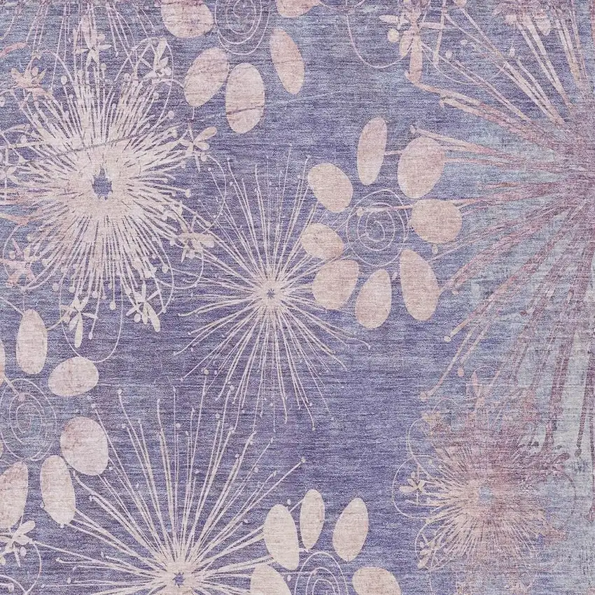 Purple And Ivory Floral Washable Indoor Outdoor Area Rug Photo 6