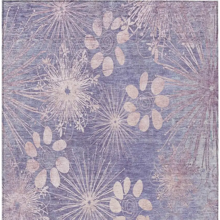 Purple And Ivory Floral Washable Indoor Outdoor Area Rug Photo 4