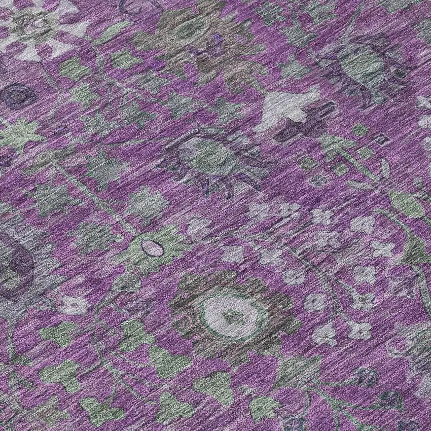 Purple And Ivory Floral Washable Indoor Outdoor Area Rug Photo 6