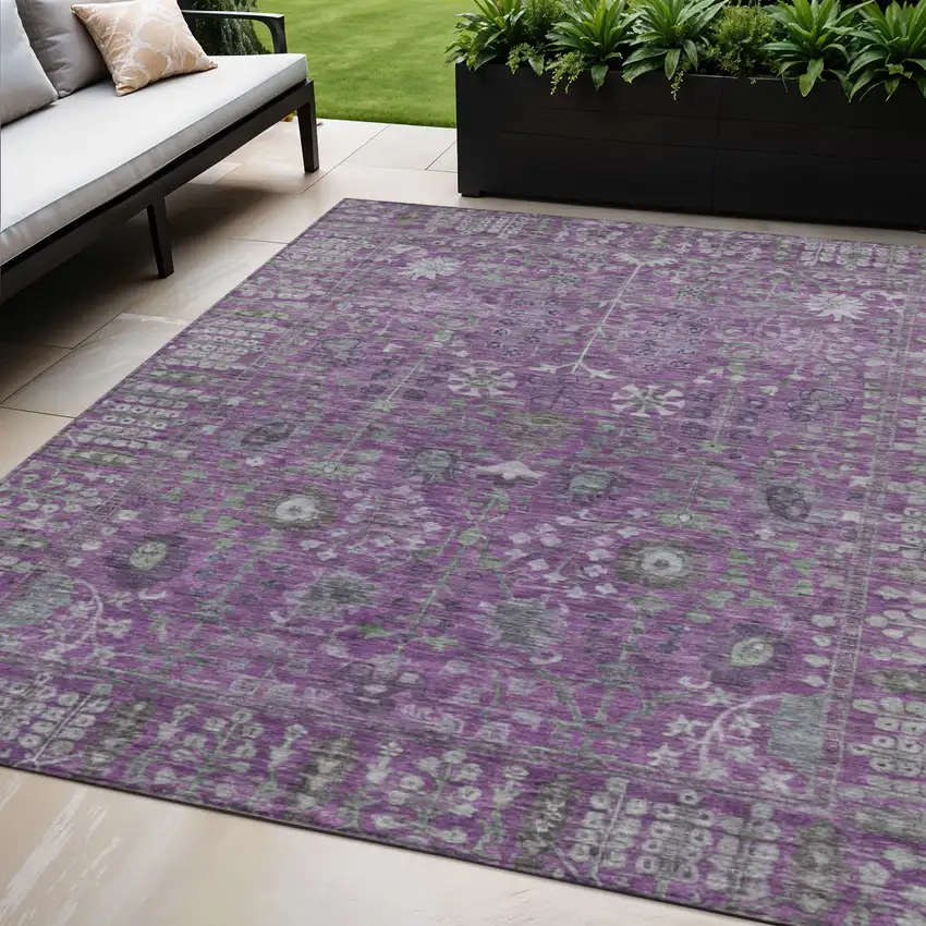 Purple And Ivory Floral Washable Indoor Outdoor Area Rug Photo 1