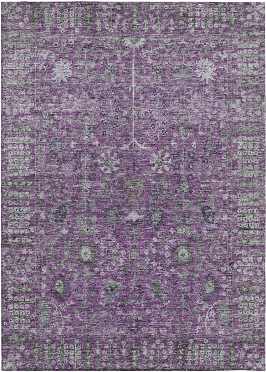Purple And Ivory Floral Washable Indoor Outdoor Area Rug Photo 2
