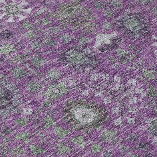 Purple And Ivory Floral Washable Indoor Outdoor Area Rug Photo 9