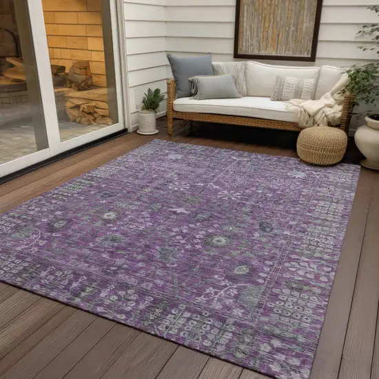 Purple And Ivory Floral Washable Indoor Outdoor Area Rug Photo 9