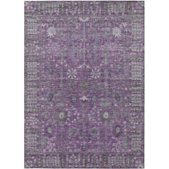 Purple And Ivory Floral Washable Indoor Outdoor Area Rug Photo 4