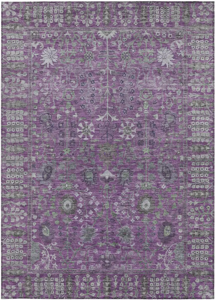 Purple And Ivory Floral Washable Indoor Outdoor Area Rug Photo 4