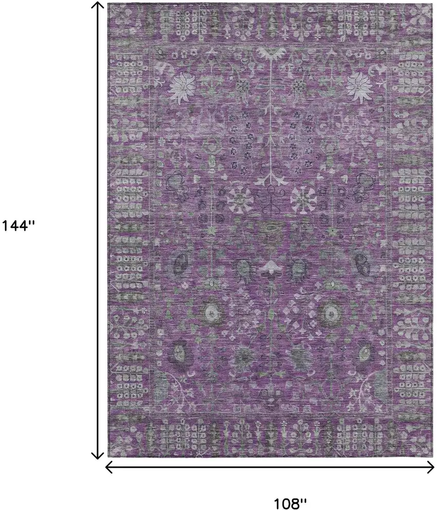 Purple And Ivory Floral Washable Indoor Outdoor Area Rug Photo 3