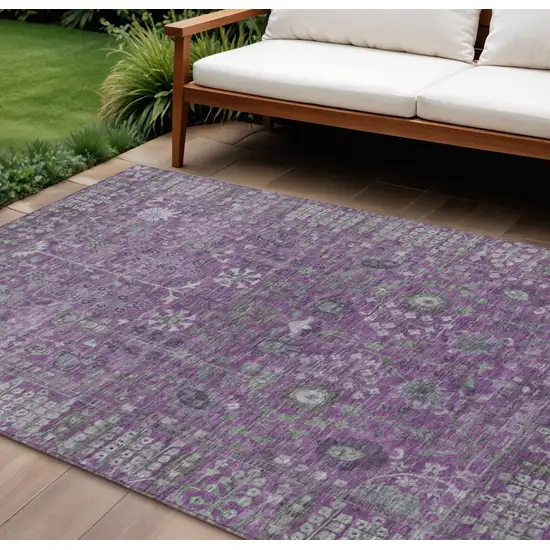 Purple And Ivory Floral Washable Indoor Outdoor Area Rug Photo 1