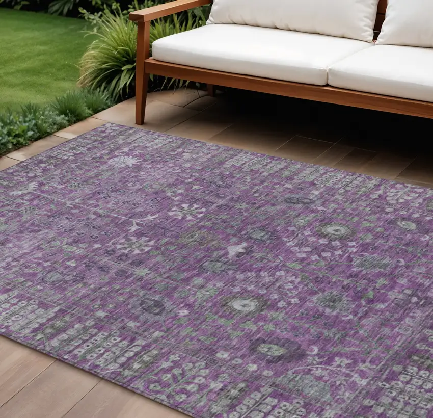 Purple And Ivory Floral Washable Indoor Outdoor Area Rug Photo 1