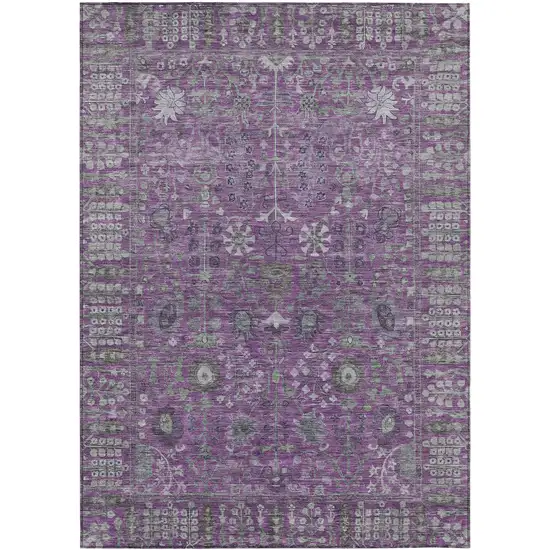 Purple And Ivory Floral Washable Indoor Outdoor Area Rug Photo 2