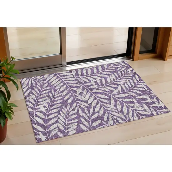 Purple And Ivory Floral Washable Indoor Outdoor Area Rug Photo 1