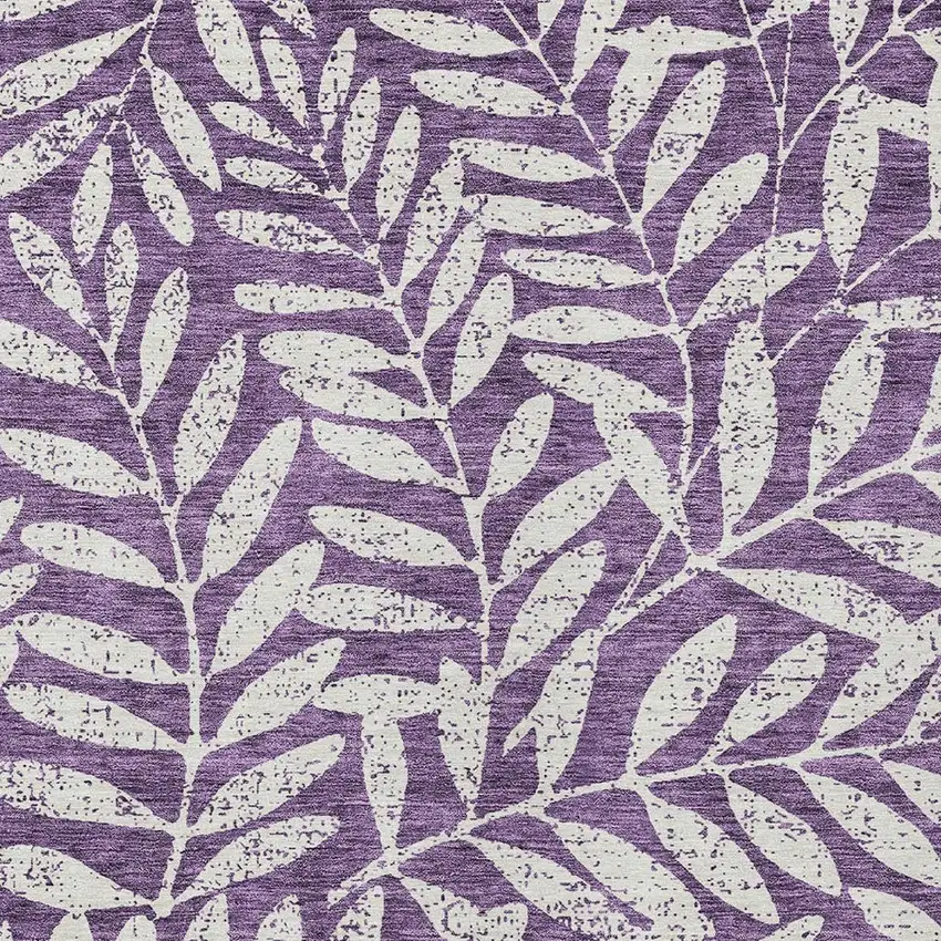 Purple And Ivory Floral Washable Indoor Outdoor Area Rug Photo 6