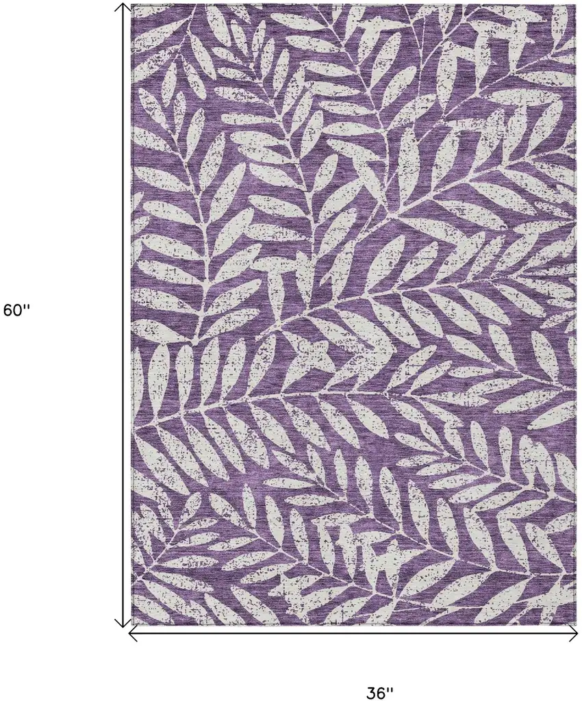 Purple And Ivory Floral Washable Indoor Outdoor Area Rug Photo 3
