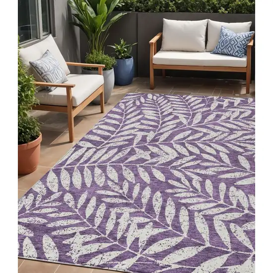 Purple And Ivory Floral Washable Indoor Outdoor Area Rug Photo 1