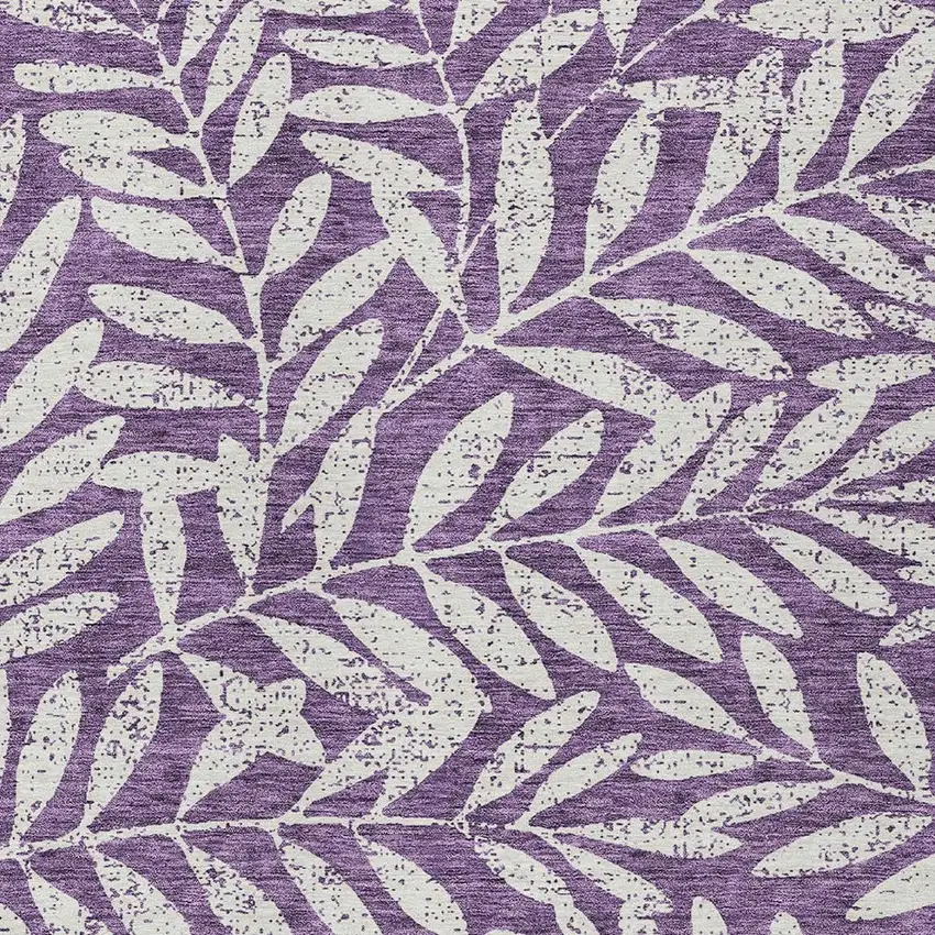 Purple And Ivory Floral Washable Indoor Outdoor Area Rug Photo 6