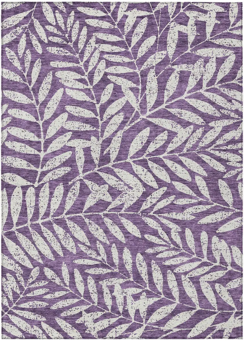 Purple And Ivory Floral Washable Indoor Outdoor Area Rug Photo 2