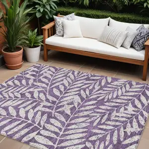 Photo of Purple And Ivory Floral Washable Indoor Outdoor Area Rug
