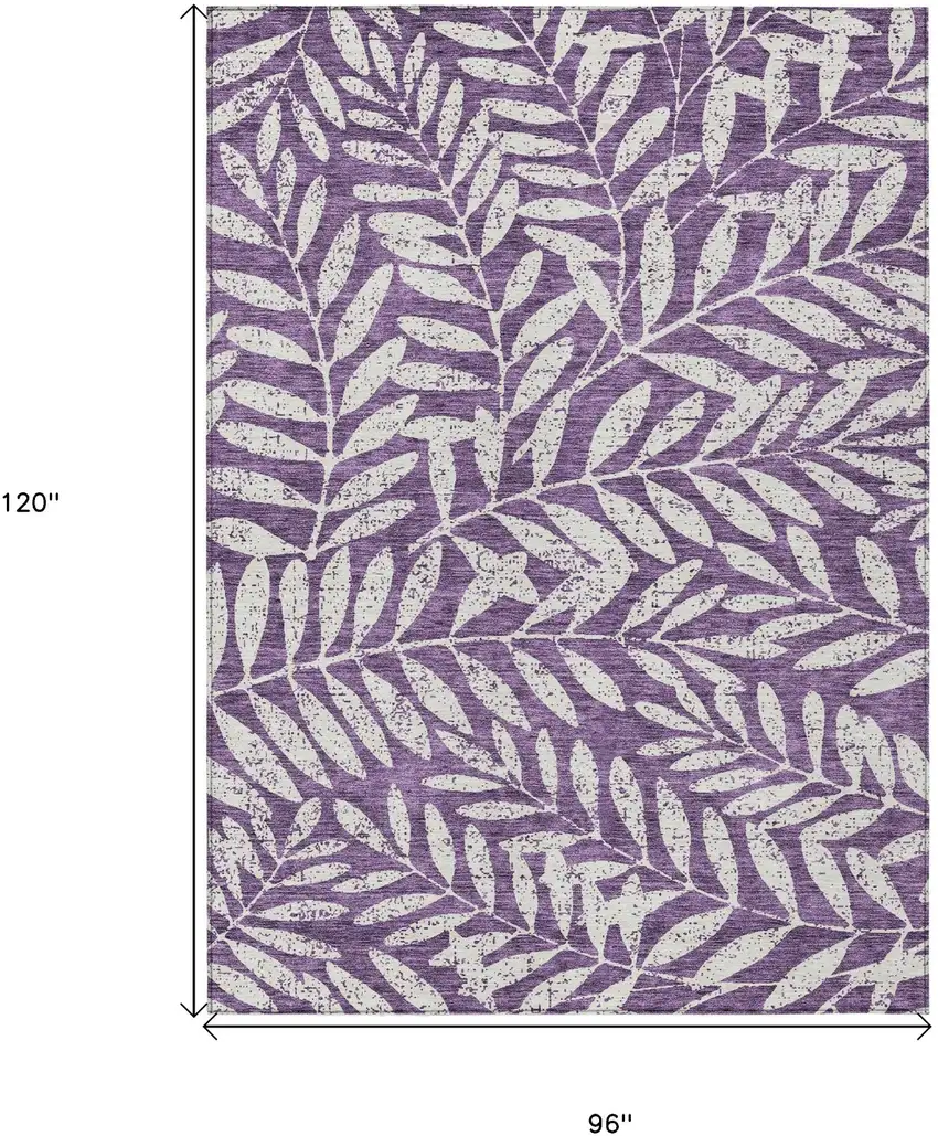 Purple And Ivory Floral Washable Indoor Outdoor Area Rug Photo 3