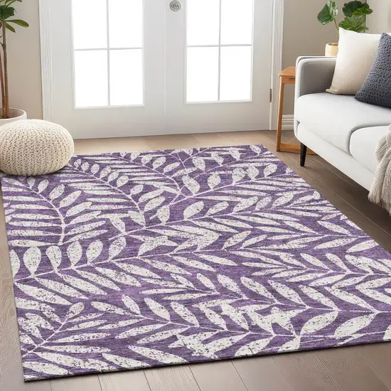 Purple And Ivory Floral Washable Indoor Outdoor Area Rug Photo 9