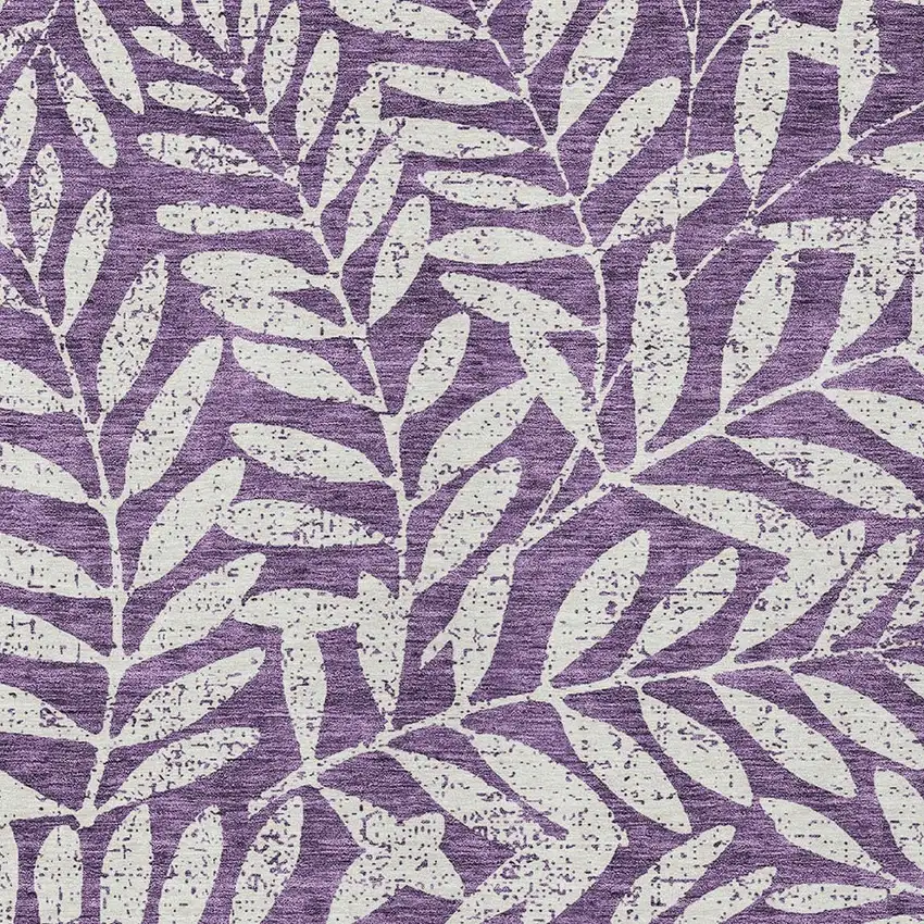 Purple And Ivory Floral Washable Indoor Outdoor Area Rug Photo 6