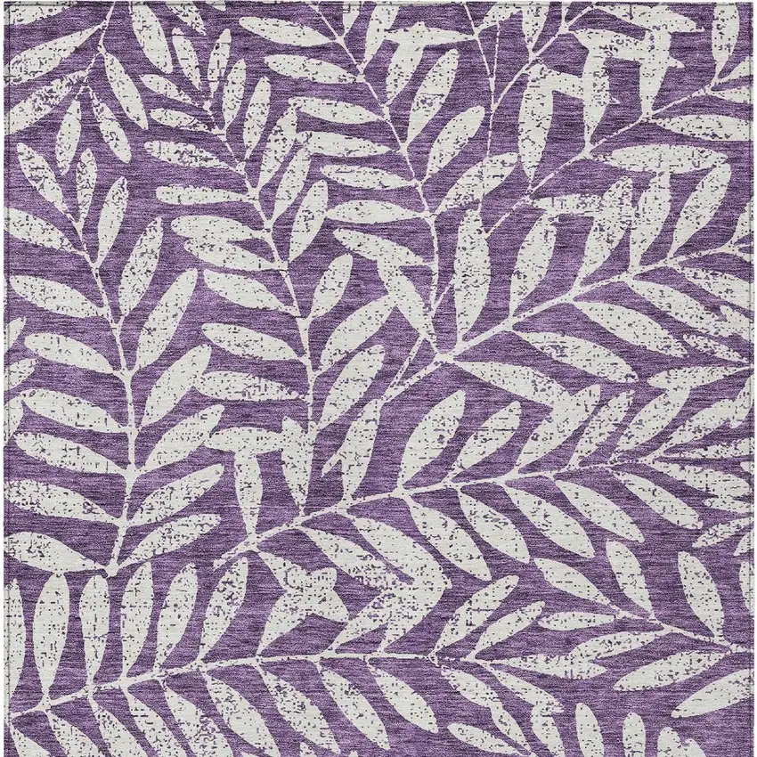 Purple And Ivory Floral Washable Indoor Outdoor Area Rug Photo 7