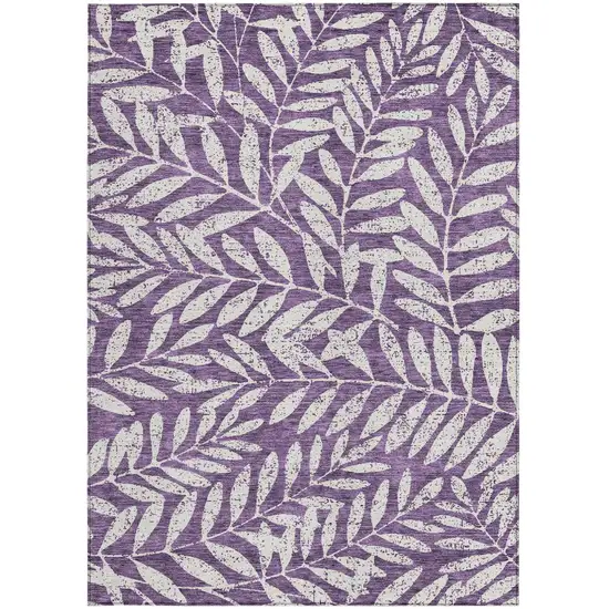 Purple And Ivory Floral Washable Indoor Outdoor Area Rug Photo 7