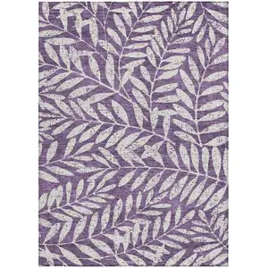 Photo of Purple And Ivory Floral Washable Indoor Outdoor Area Rug