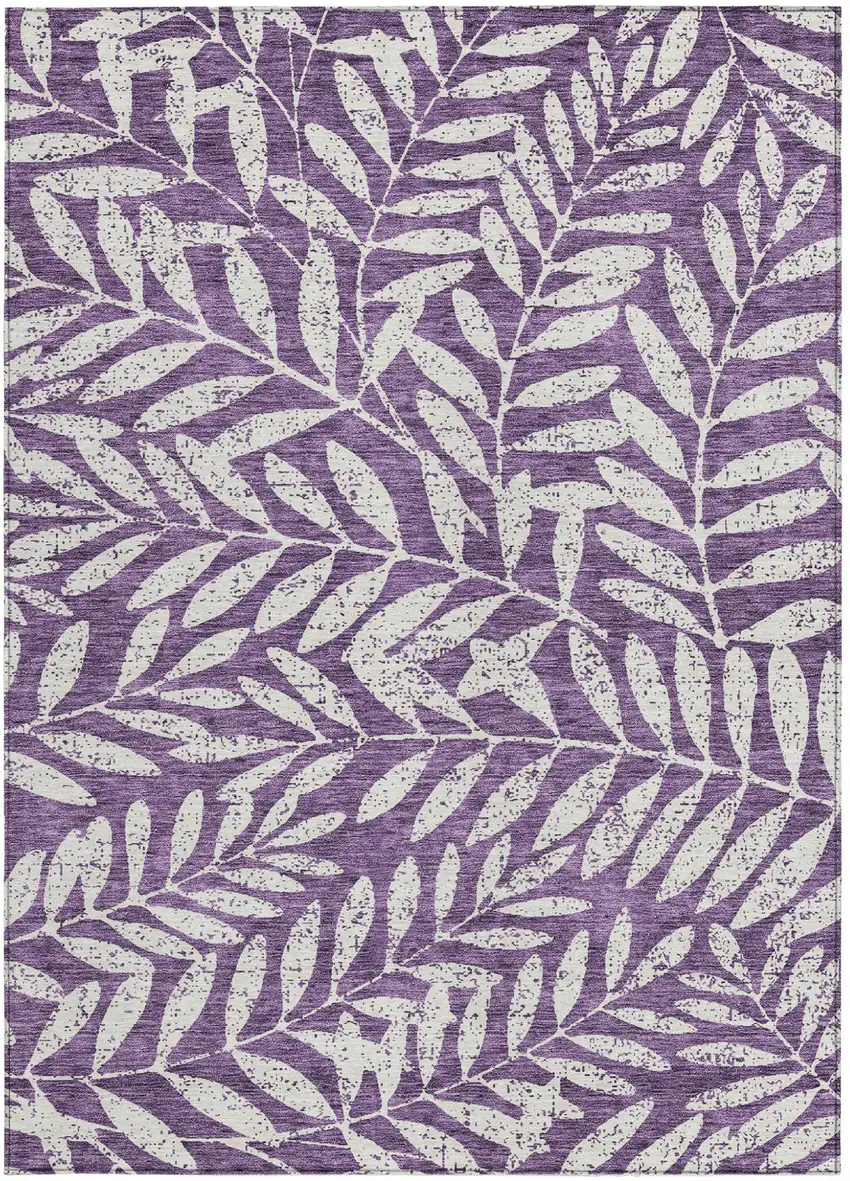 Purple And Ivory Floral Washable Indoor Outdoor Area Rug Photo 7