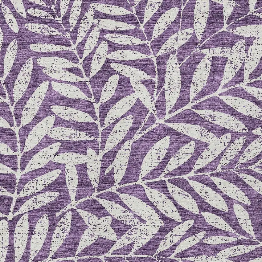 Purple And Ivory Floral Washable Indoor Outdoor Area Rug Photo 6