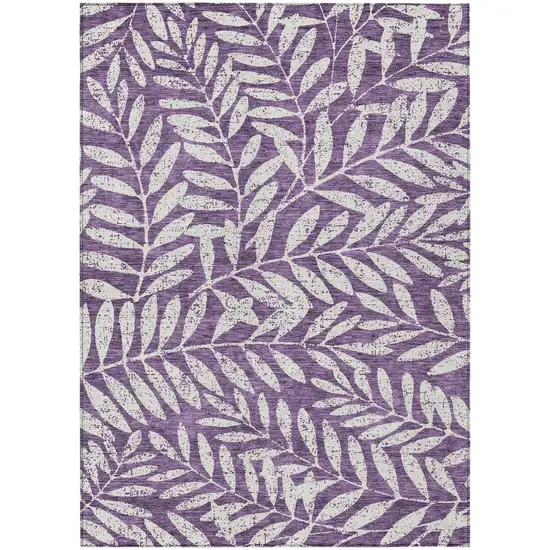 Purple And Ivory Floral Washable Indoor Outdoor Area Rug Photo 2