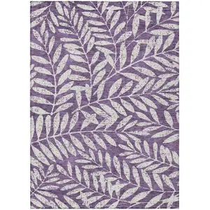 Photo of Purple And Ivory Floral Washable Indoor Outdoor Area Rug