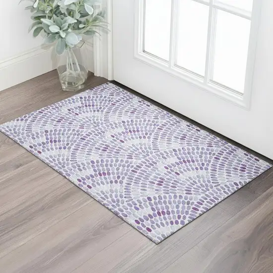 Purple And Ivory Geometric Washable Area Rug With UV Protection Photo 1
